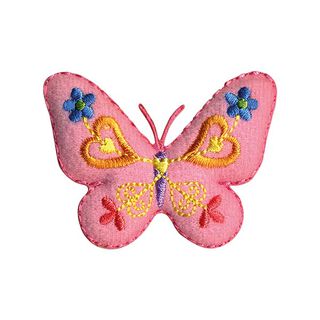 Aplikace Motýl [ 4,5 x 5,5 cm ] – růžová/žlutá, 