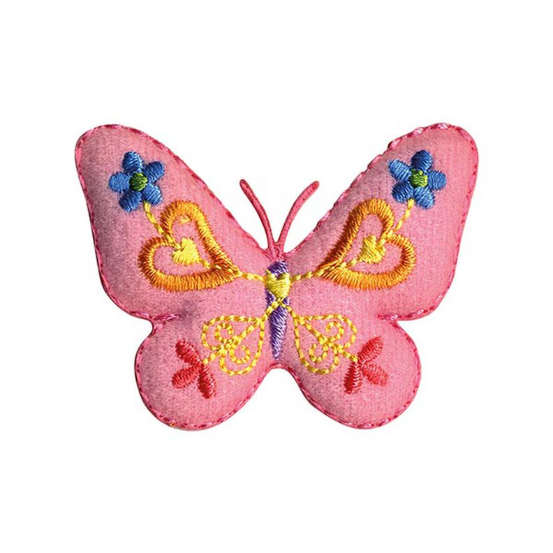 Aplikace Motýl [ 4,5 x 5,5 cm ] – růžová/žlutá,  image number 1