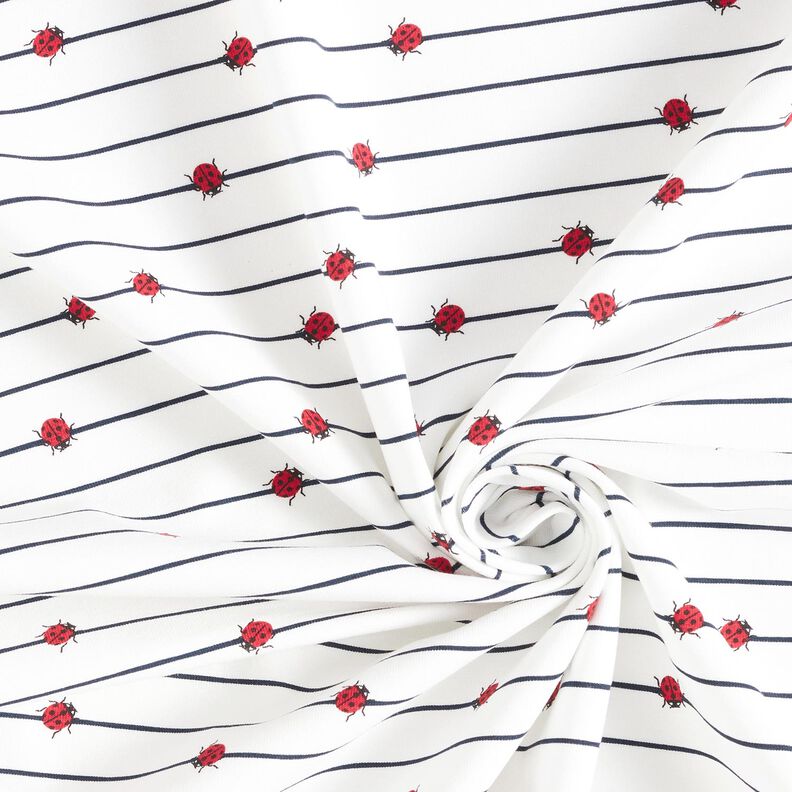 Bavlněný žerzej Pruhy a berušky – vlněná bílá,  image number 3