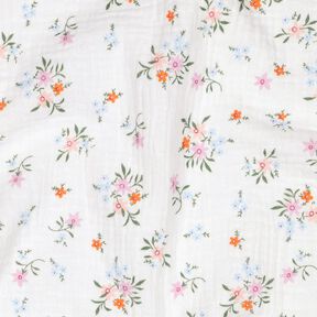 GOTS Mušelín / dvojitá mačkaná tkanina Roztomilé kytičky  | Poppy Fabrics – slonová kost/oranžová, 
