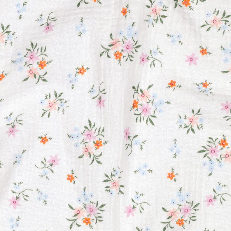 GOTS Mušelín / dvojitá mačkaná tkanina Roztomilé kytičky  | Poppy Fabrics – slonová kost/oranžová,  image number 2