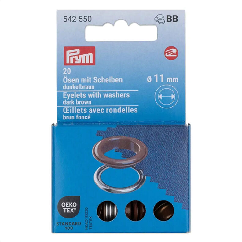 Očka s podložkami [20 kusů | Ø 11 mm] | Prym – tmavě hnědá/stříbrná metalická,  image number 1