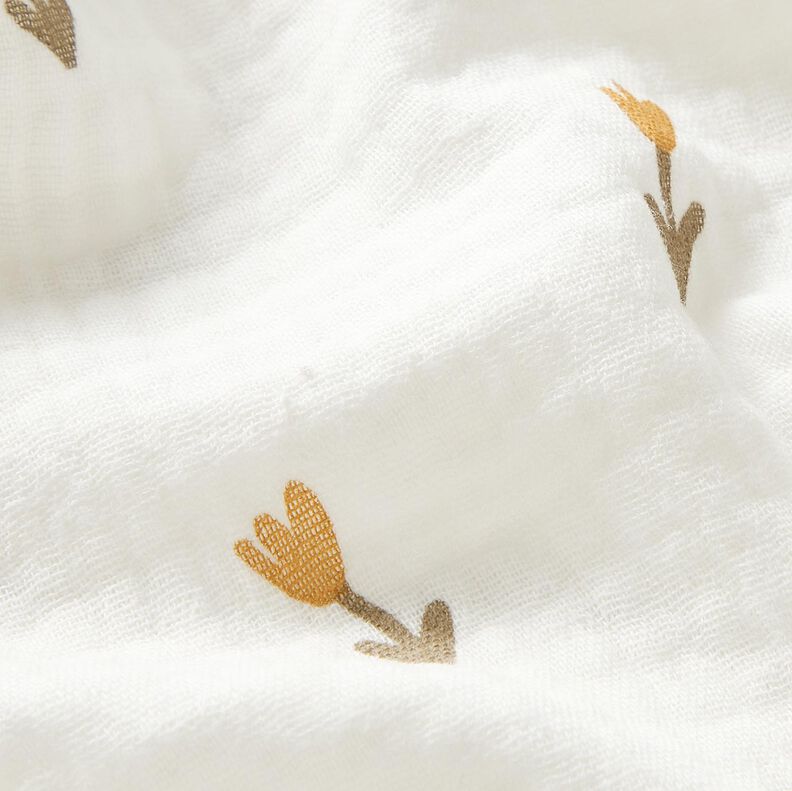 Mušelín / dvojitá mačkaná tkanina Kytičky – slonová kost,  image number 2