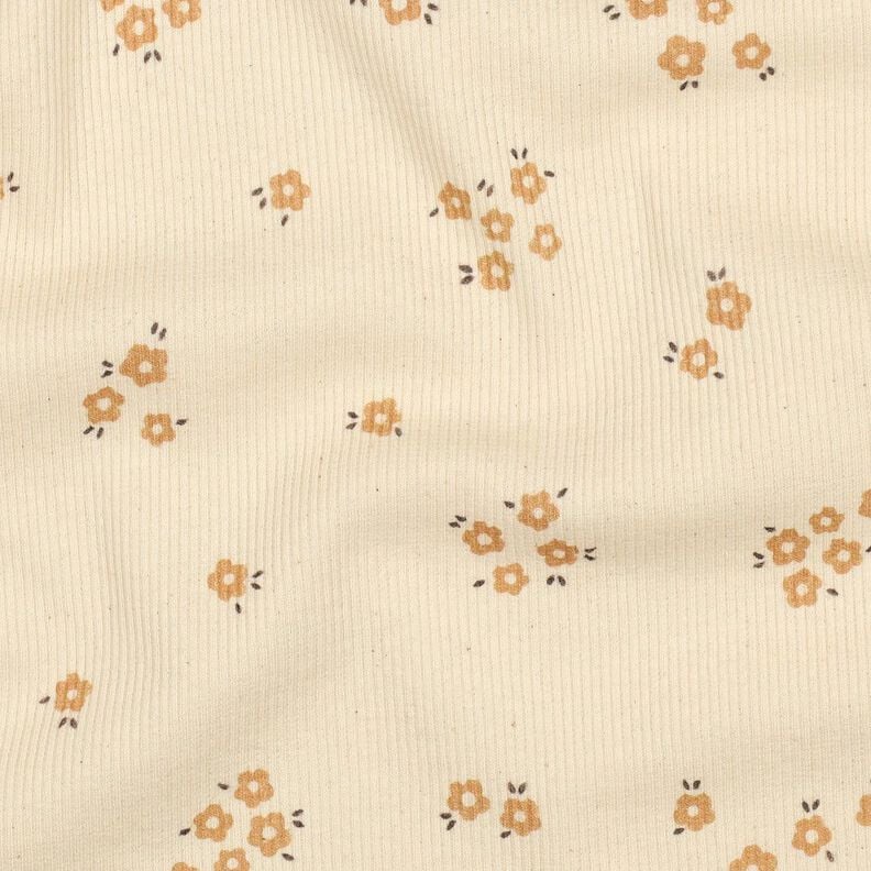 GOTS Žebrovan&yacute; žerzej Rozsypan&eacute; kv&iacute;tky | Poppy Fabrics &ndash; kremov&aacute;/srnč&iacute; hněd&aacute;,  image number 2