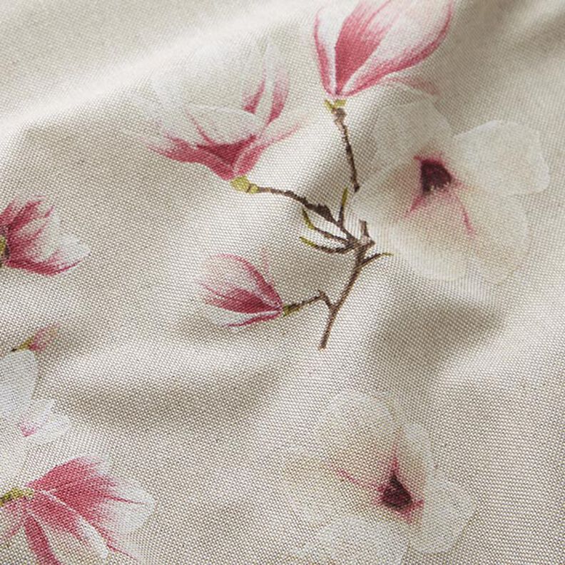 Dekorační látka Polopanama Květ magnolie – slézová/přírodni, image number 2