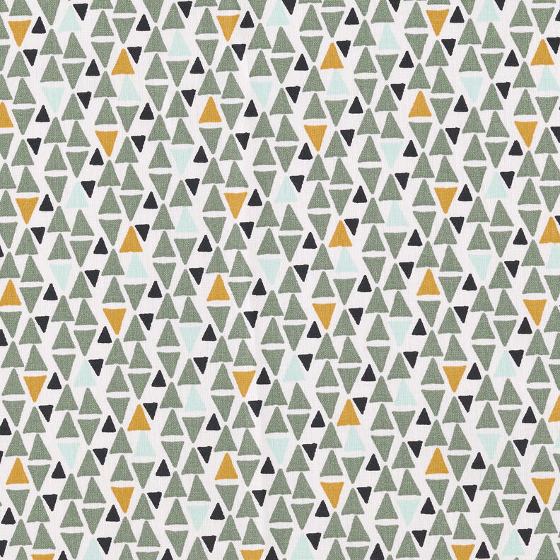 Bavlněná látka Kreton Trojúhelníky mini – rákosove zelená/bílá,  image number 1