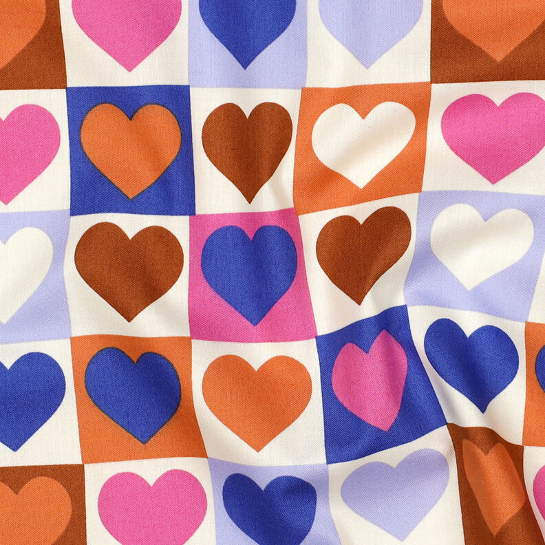 Bavlněný popelín Kostky-srdce | Poppy Fabrics – slonová kost/královská modr,  image number 2