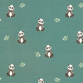 GOTS Francouzské froté letní teplákovina Panda digitální potisk – rákosove zelená, 