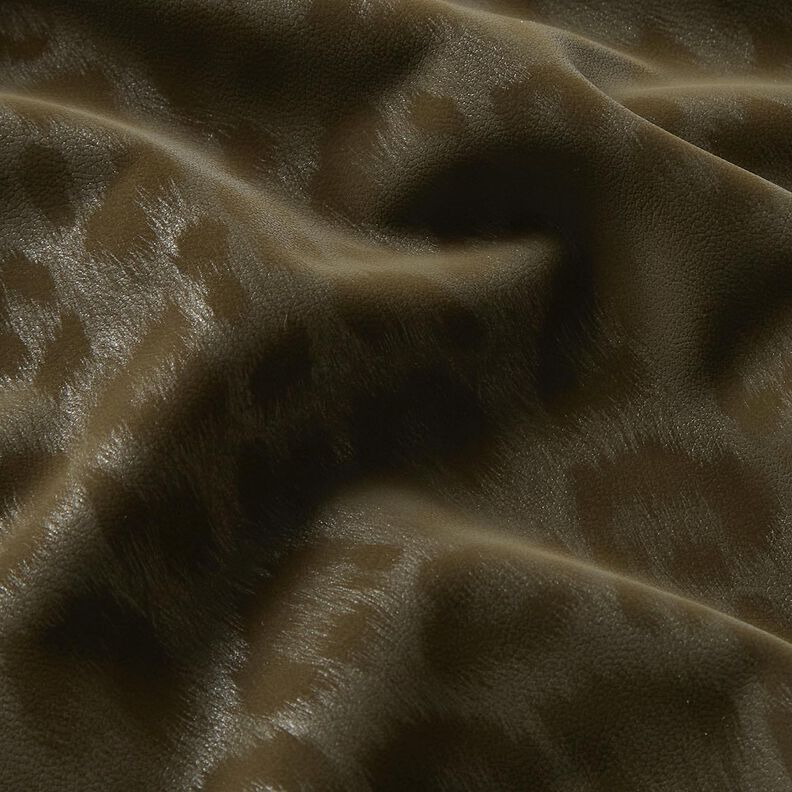 Povrchově upravená látka na kalhoty, zdrsněná, leopardí potisk – khaki,  image number 5
