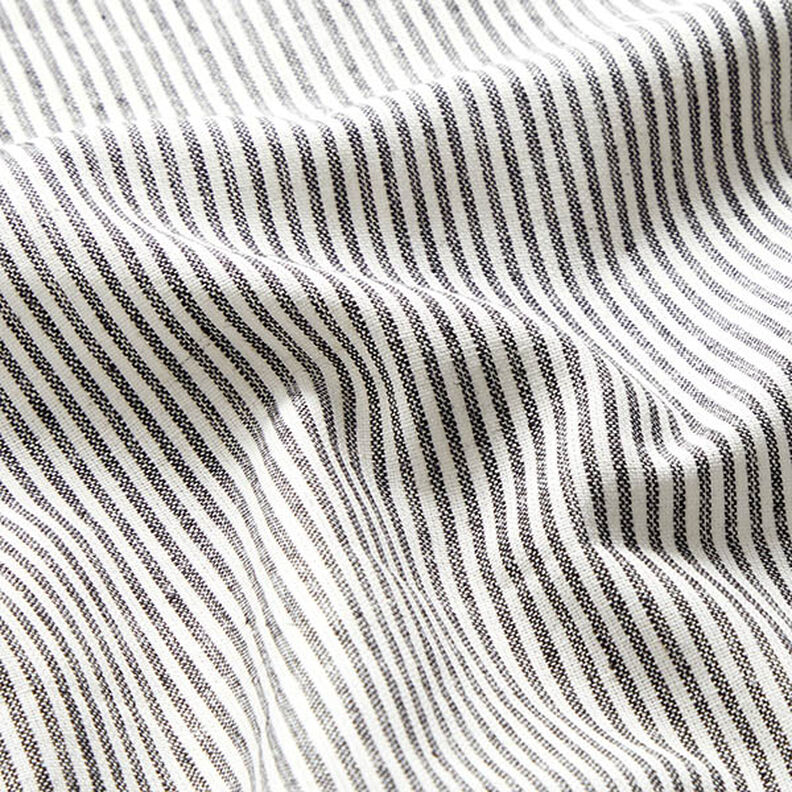 Směs lnu a bavlny proužek úzký – černá/vlněná bílá,  image number 2