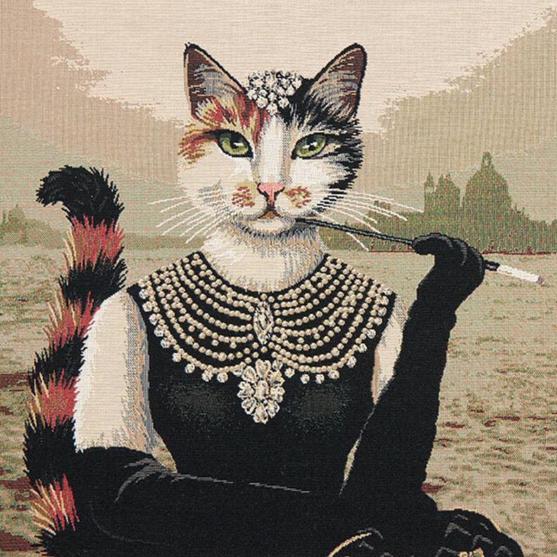Panel Gobelín Elegantní kočka – tmavě béžová/černá,  image number 1