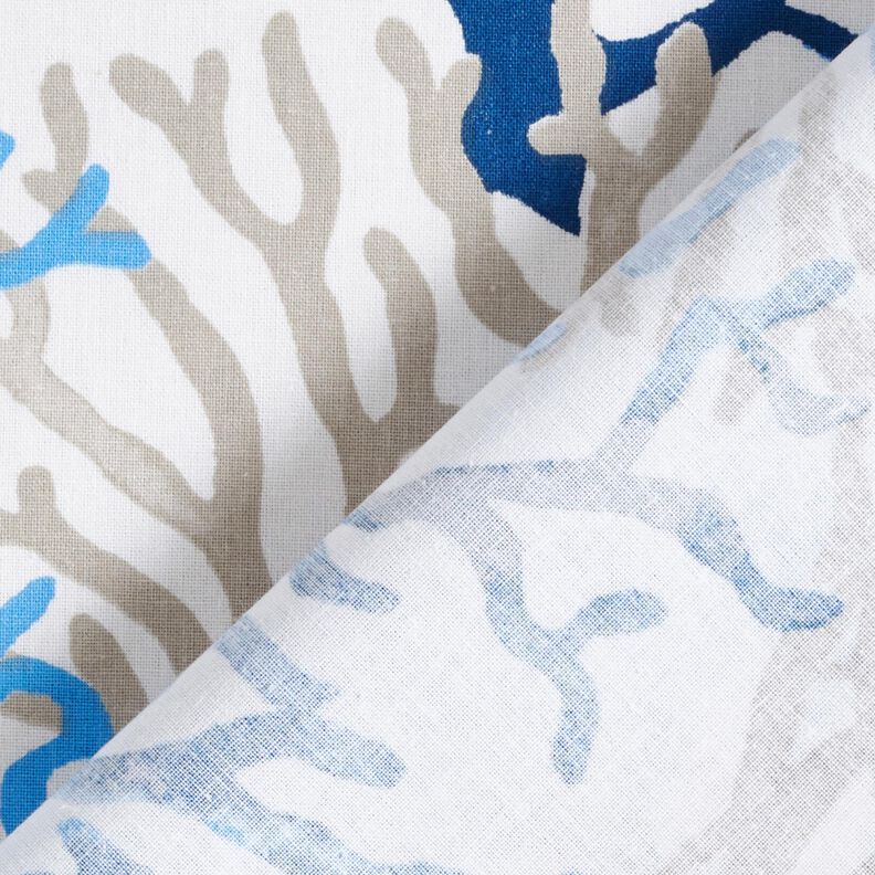 Bavlněná látka Kreton Velké korály – bílá/modrá,  image number 4