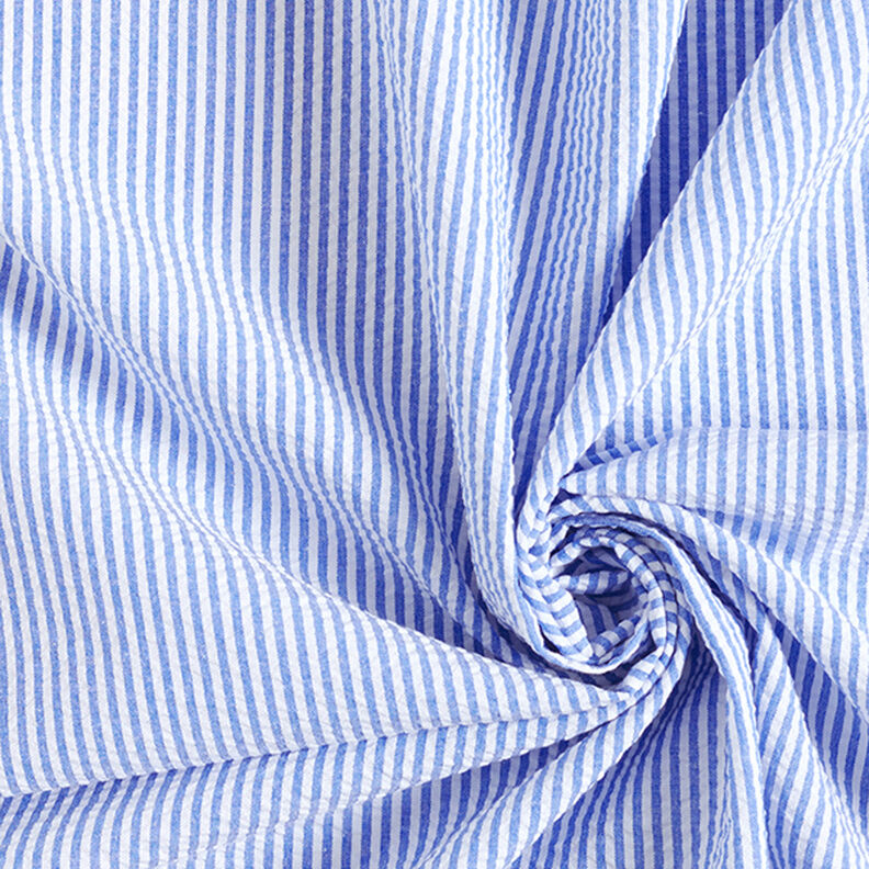 Seersucker bavlněná směs proužkovaná – královská modr/vlněná bílá,  image number 3
