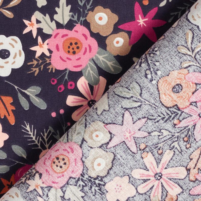 Bavlněn&yacute; popel&iacute;n Květinov&eacute; kytice &ndash; černomodr&aacute;/purpurov&aacute;,  image number 4