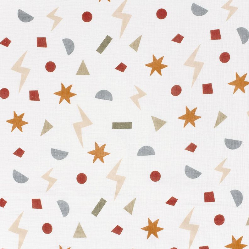 Mušelín / dvojitá mačkaná tkanina Geometrické symboly – slonová kost/karamelová,  image number 1