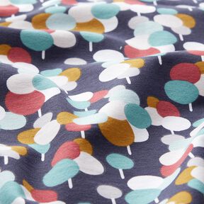 Bavlněný žerzej Tečkované stromy – noční modrá, 