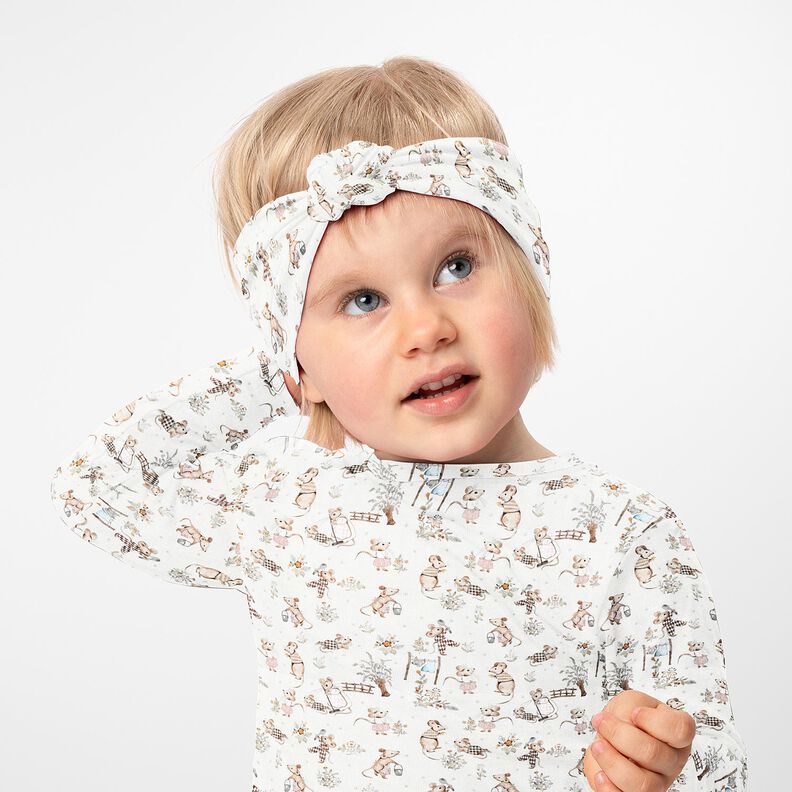 Bavlněný žerzej Myší rodina digitální potisk – vlněná bílá,  image number 5