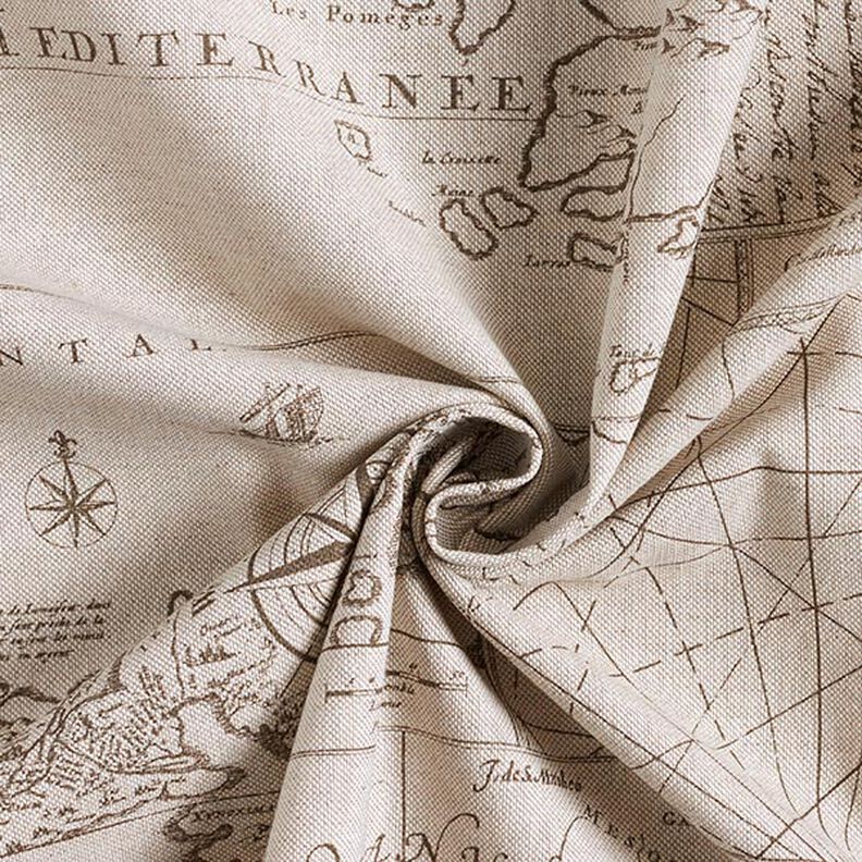 Dekorační látka Polopanama Námořní mapa – přírodni,  image number 3