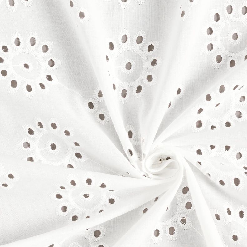 Bavlněná látka s očky květin – bílá,  image number 3