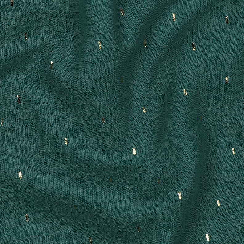 Mušelín / dvojitá mačkaná tkanina Pravoúhelník Fóliový potisk | Poppy Fabrics – modrá jedle/zlatá,  image number 2