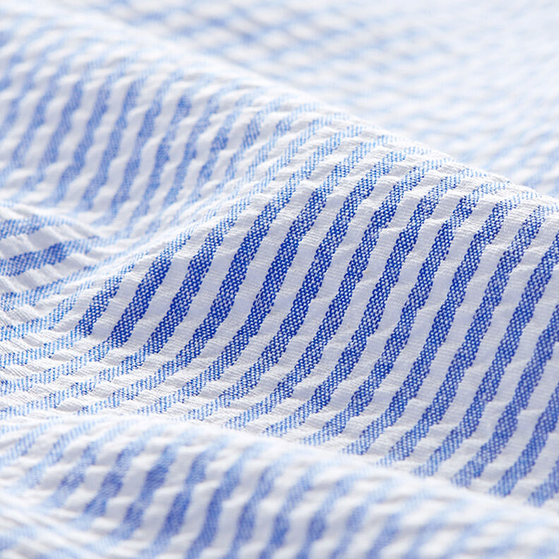 Seersucker bavlněná směs proužkovaná – královská modr/vlněná bílá,  image number 2