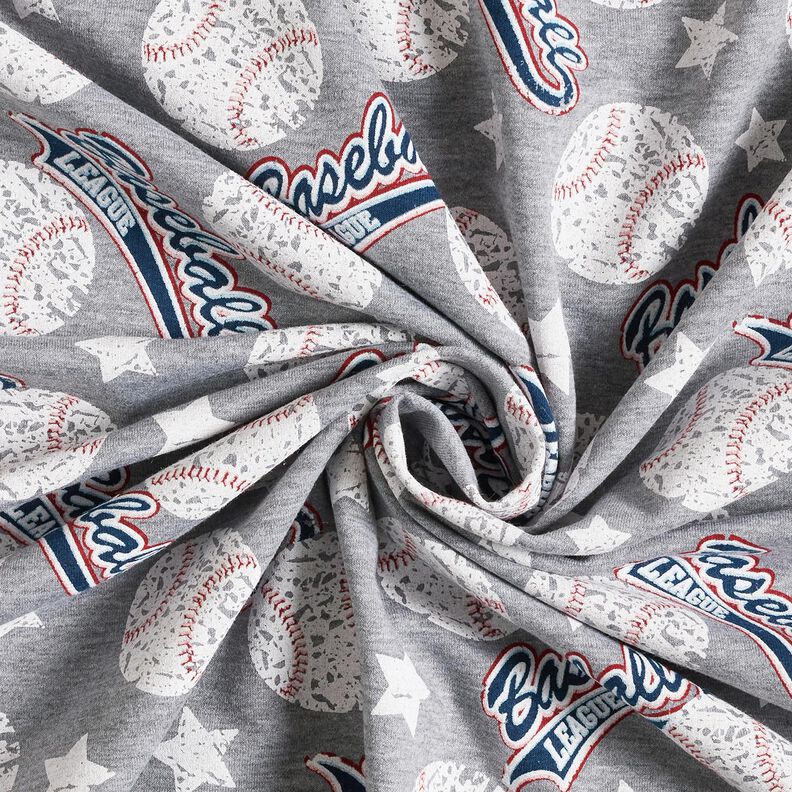 Francouzské froté letní teplákovina Baseball – stříbrná/bílá,  image number 3