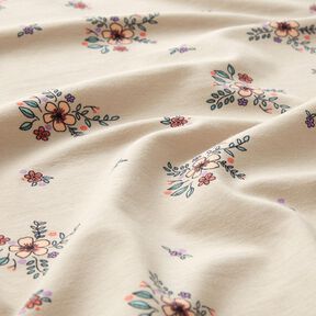 GOTS Bavlněný žerzej rozptýlené květiny | Poppy Fabrics – mandlová, 