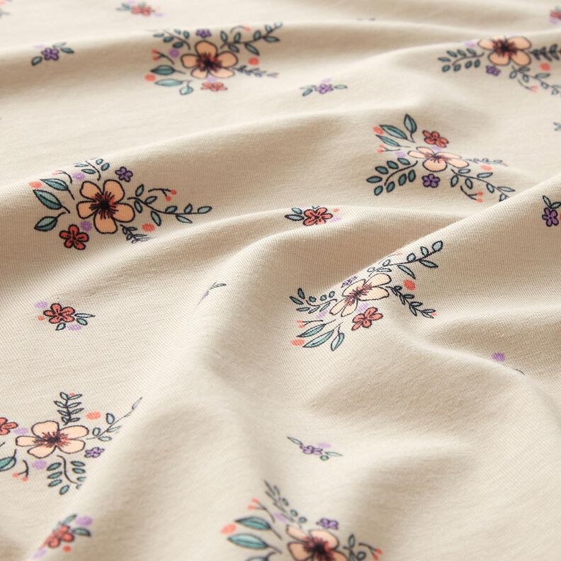 GOTS Bavlněný žerzej rozptýlené květiny | Poppy Fabrics – mandlová,  image number 2