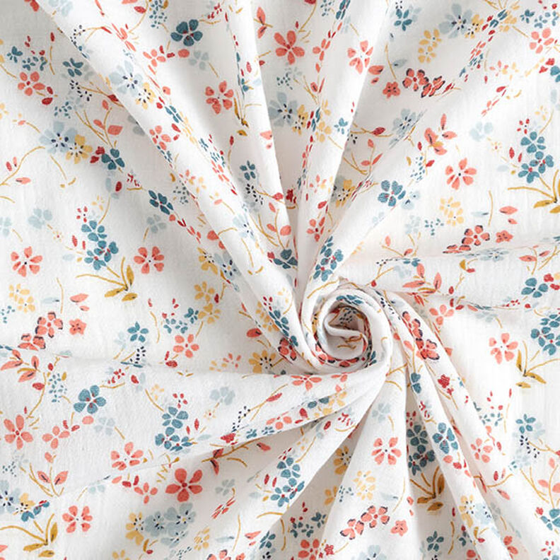 Mušelín / dvojitá mačkaná tkanina Romantické květinové úponky – bílá,  image number 3