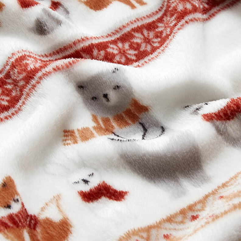 Hebký fleece Zvířátka v zimě – bílá/karmínově červená, image number 2