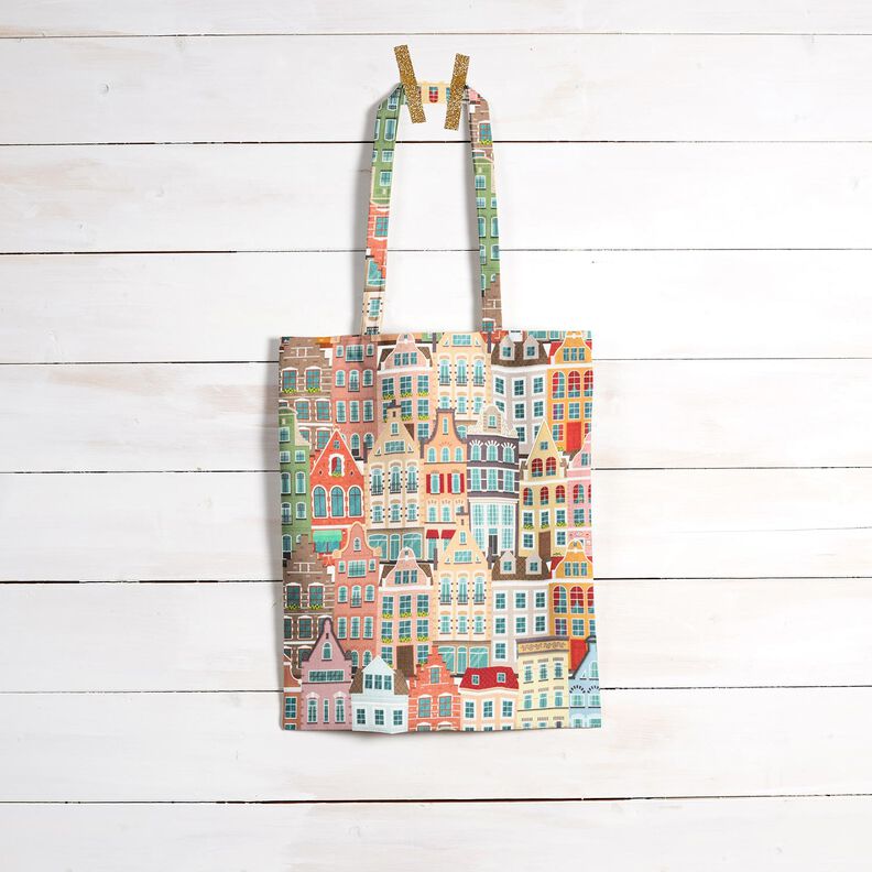 Dekorační látka Polopanama Městské domy – slonová kost/taupe (šedohnědá),  image number 8