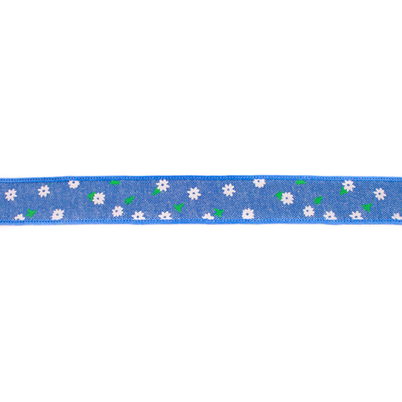 Tkaná stuha Šambré kytičky – džínově modrá,  image number 1