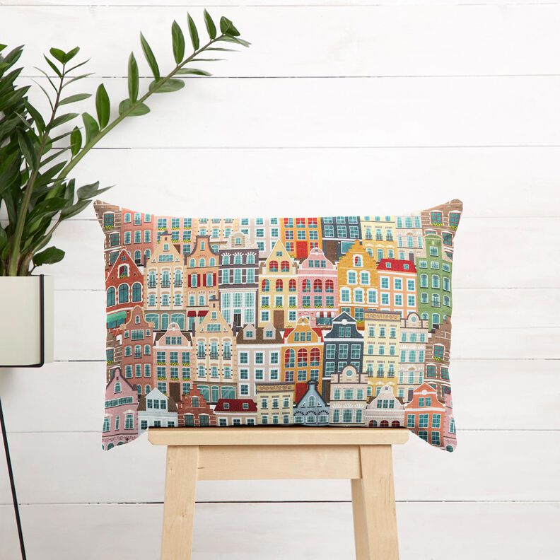 Dekorační látka Polopanama Městské domy – slonová kost/taupe (šedohnědá),  image number 7