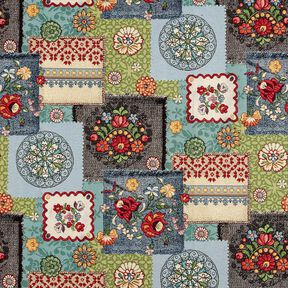 Dekorační látka Gobelín Patchwork džíny – světle béžová/džínově modrá, 