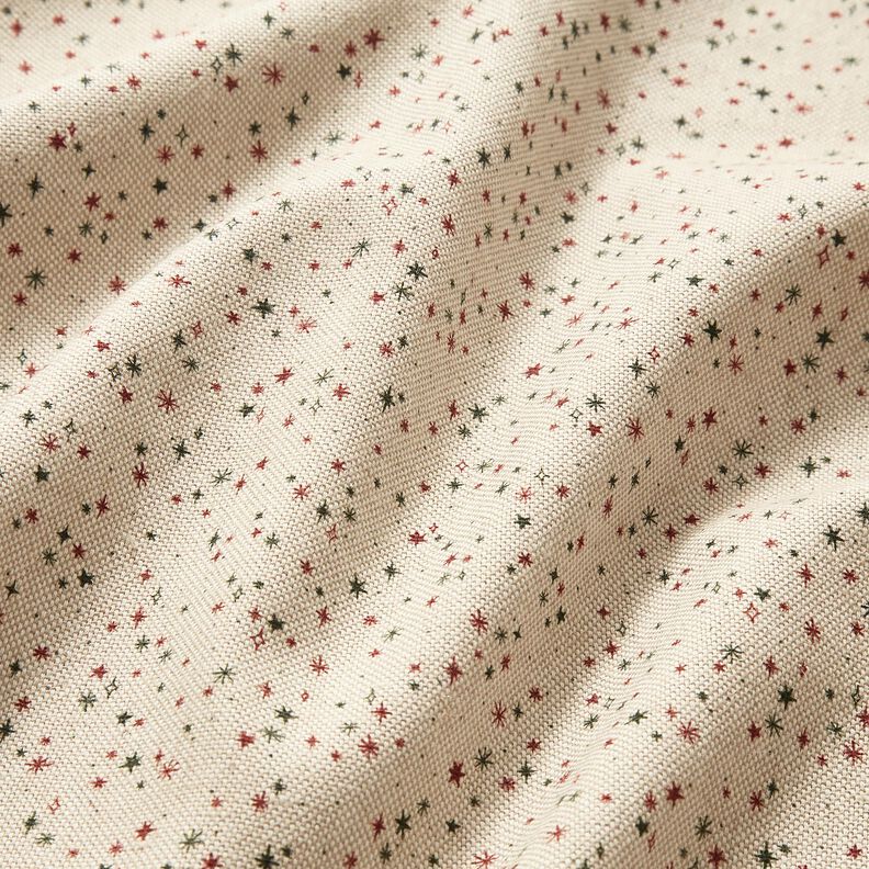 Dekorační látka Polopanama Sváteční hvězdy – přírodni/karmínově červená,  image number 2