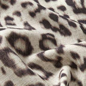 Směs vizkózy a lnu Digitální tisk potisk leoparda – mandlová/černá, 
