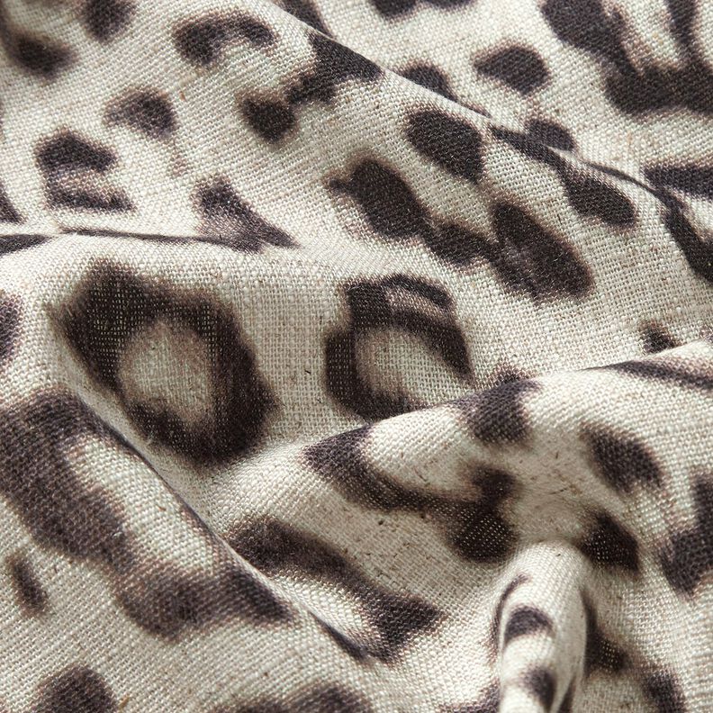 Směs vizkózy a lnu Digitální tisk potisk leoparda – mandlová/černá,  image number 2