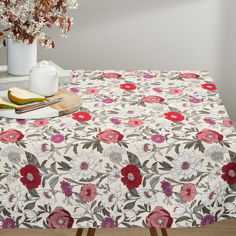 Bavlněná látka Kreton Barevné květy – hroznová/přírodni,  image number 6