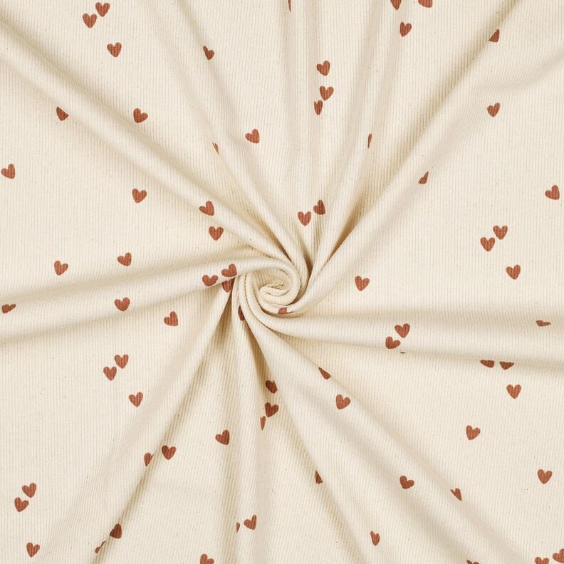 Žebrovaný žerzej Rozptýlená srdce | Poppy Fabrics – světle béžová/hnědá,  image number 3