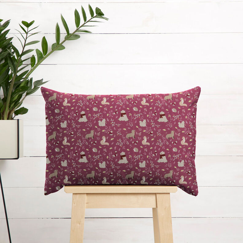 Bio bavlněný popelín Podzimní lesní zvířata – purpurová, image number 7