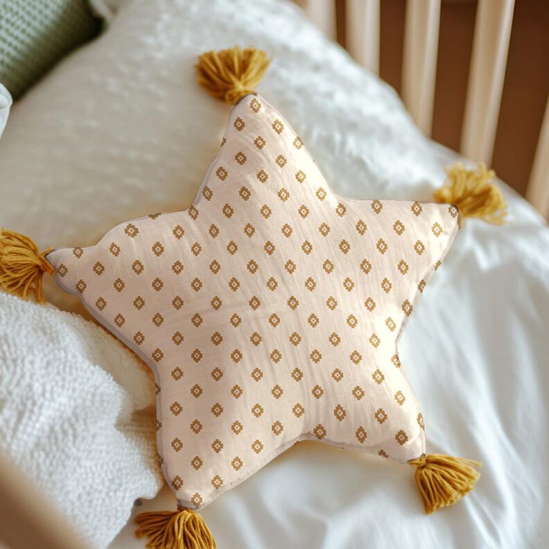 GOTS Mušelín / dvojitá mačkaná tkanina Boho diamantový vzor | Poppy Fabrics – kremová/skořicová, image number 7