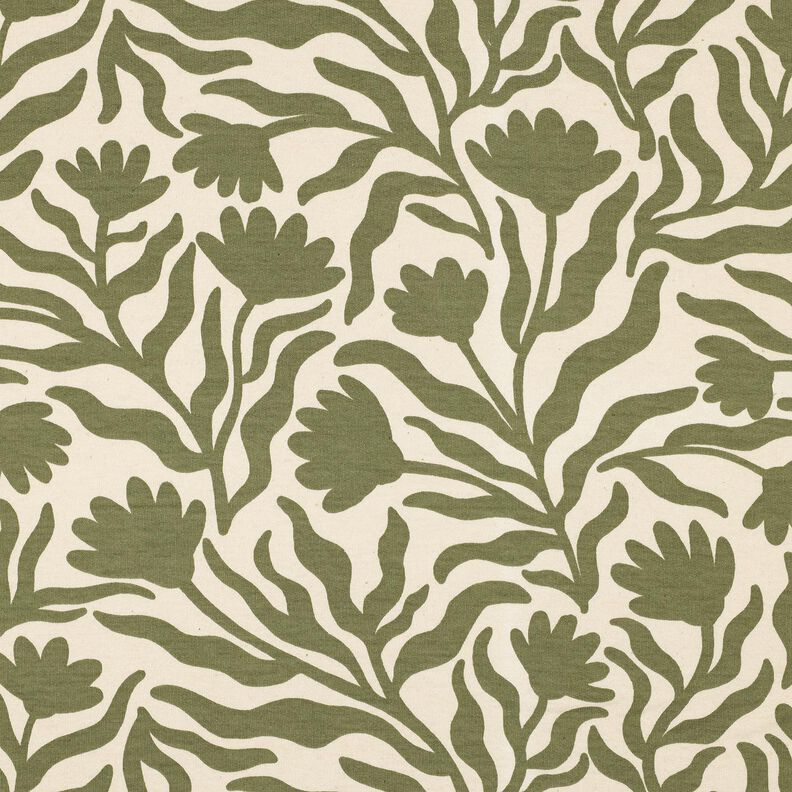 Teplákovina počesaná nebělené Květiny | Poppy Fabrics – kremová/khaki,  image number 1