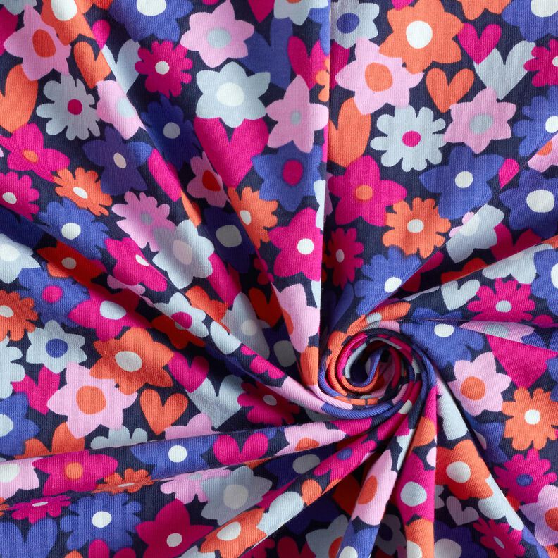 Bavlněný žerzej barevné květiny | Poppy Fabrics – noční modrá,  image number 3