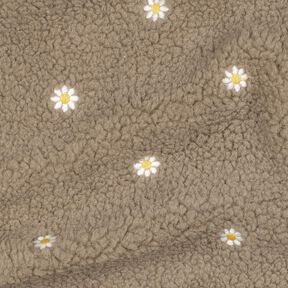 Plyš teddy Vyšívané kytičky | Poppy Fabrics – tmavá taupe, 