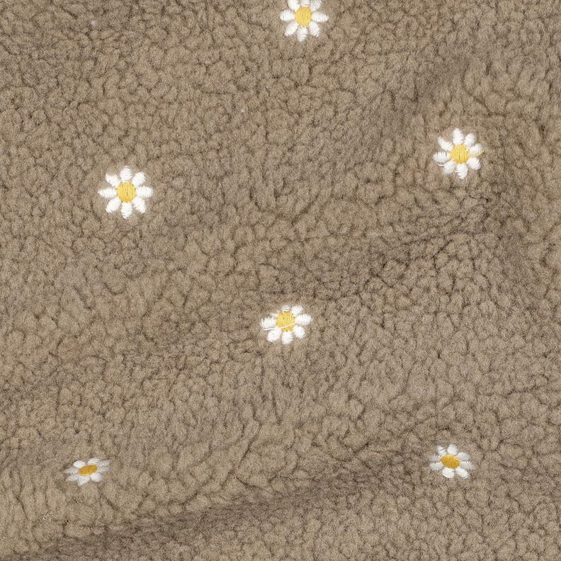Plyš teddy Vyšívané kytičky | Poppy Fabrics – tmavá taupe, image number 2