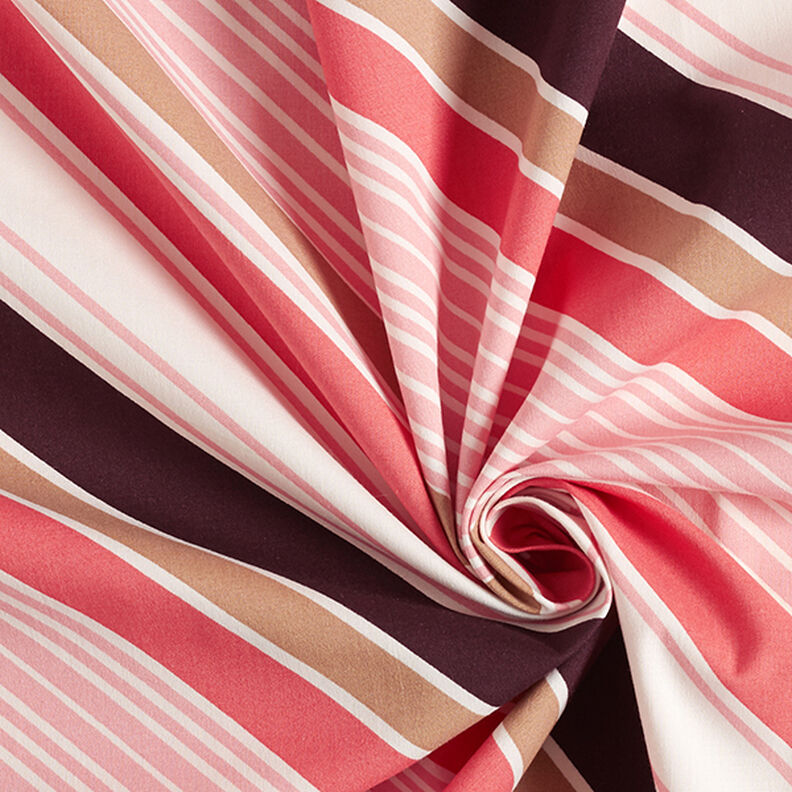 Bavlněná tkanina s vodorovnými pruhy – bílá/humrová,  image number 3