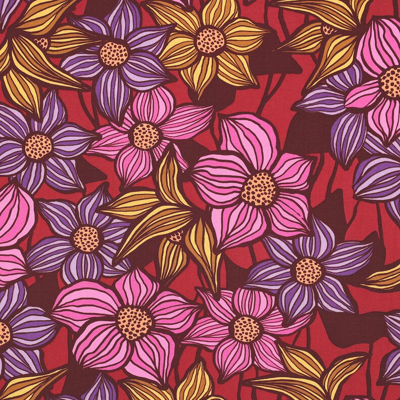 LENZING™ EcoVero™ Viskózová tkanina Květiny | Poppy Fabrics – merlot/meruňková,  image number 1