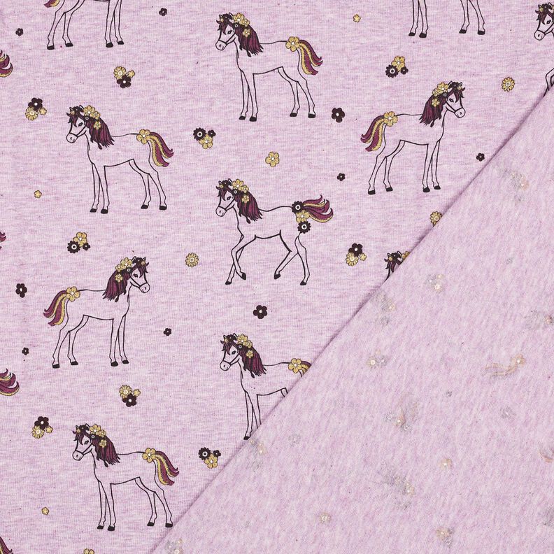 Bavlněný žerzej Třpytivý květinový kůň | Poppy Fabrics – pastelově fialová/zlatá,  image number 4