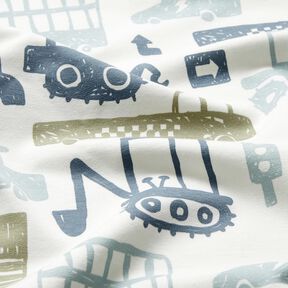 Francouzsk&eacute; frot&eacute; letn&iacute; tepl&aacute;kovina Nakreslen&aacute; vozidla &ndash; b&iacute;l&aacute;/modr&aacute;, 