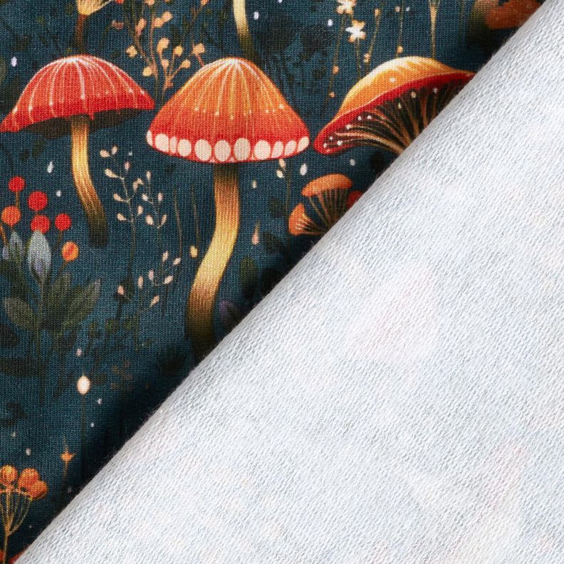 Francouzské froté letní teplákovina Kouzelný houbový les digitální potisk – tmavě zelená,  image number 4